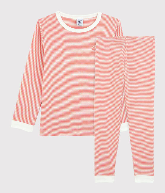 Pigiama bambina/bambino rigato millerighe in cotone biologico rosa PAPAYE/ MARSHMALLOW
