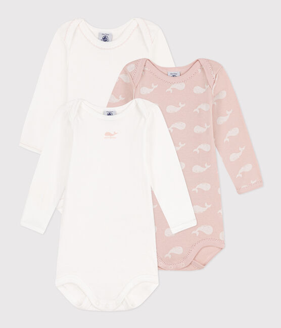 Confezione da 3 body a maniche lunghe in cotone con balene rosa variante 1