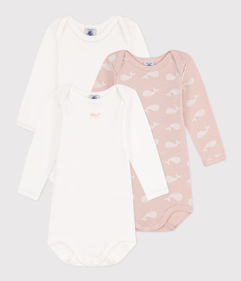 Confezione da 3 body a maniche lunghe in cotone con balene rosa multicolore