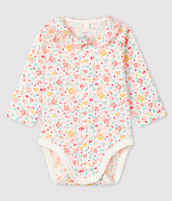 Body a fiori da neonata a costine bianco MARSHMALLOW/bianco MULTICO