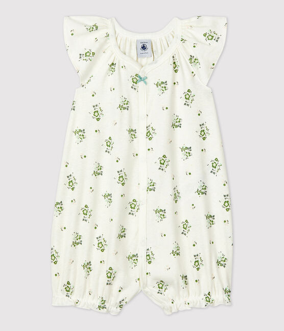 Tutina corta stampa vegetale in lino e cotone bianco MARSHMALLOW/bianco MULTICO