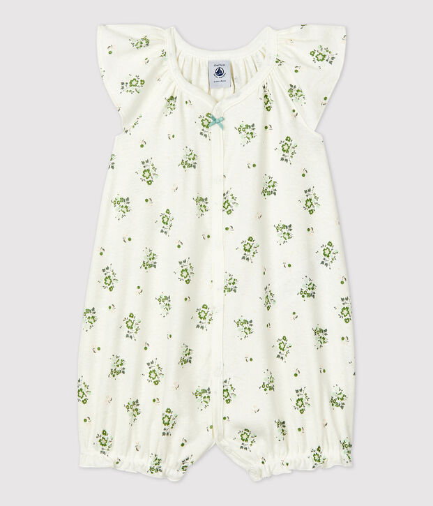 Tutina corta stampa vegetale in lino e cotone bianco/multicolore