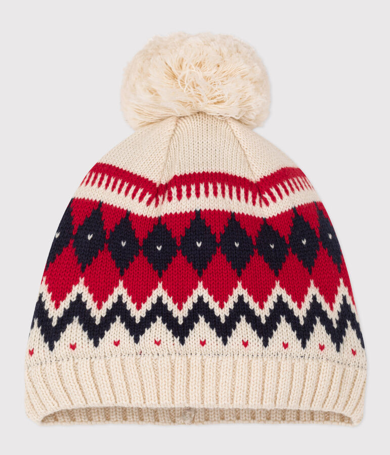 Cuffietta in lana jacquard neonato bianco AVALANCHE/ MULTICO