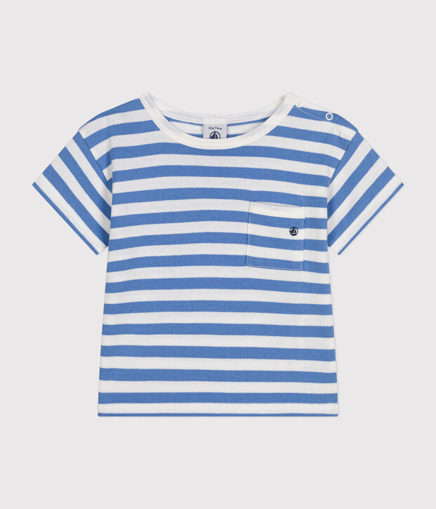 T-shirt beb&egrave; a maniche corte in jersey blu/bianco