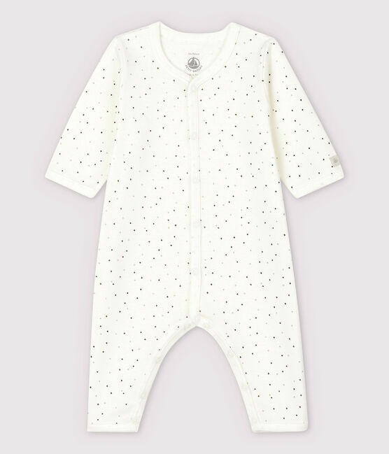 Tutina pigiama senza piedi bianca a stelle bebé in cotone biologico bianco MARSHMALLOW/bianco MULTICO