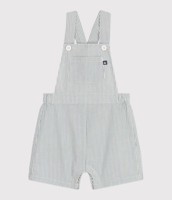 Salopette corta in cotone a righe neonato bianco MARSHMALLOW/blu BRUT