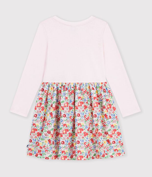 Abito a maniche lunghe in cotone a fiori bambina bianco/multicolore