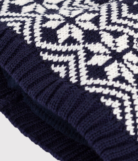 Cuffietta in lana jacquard neonato blu SOIR/ MARSHMALLOW