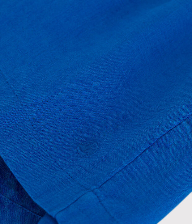 Abito senza maniche in lino tinta unita bambina blu
