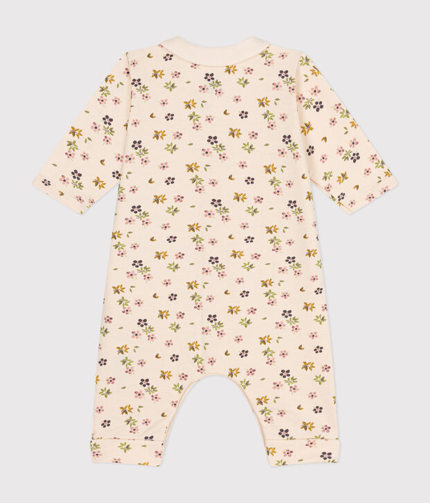 Tutina lunga beb&egrave; in tessuto felpato ecru/multicolore