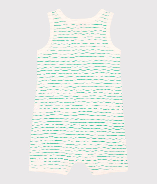 Tutina corta onde beb&egrave; in cotone bianco/verde