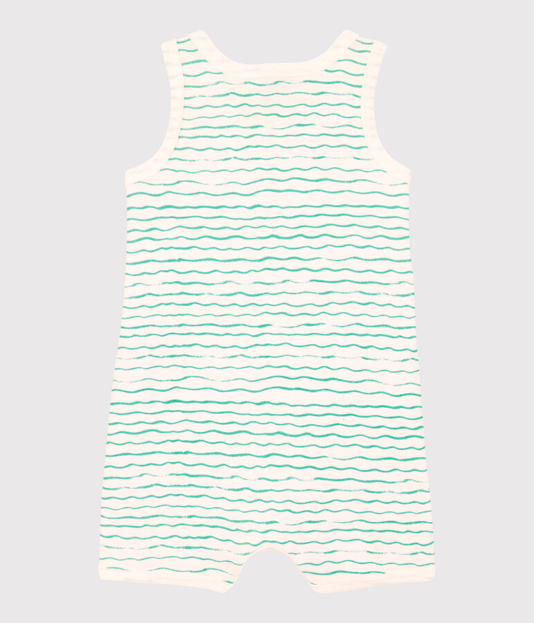 Tutina corta onde beb&egrave; in cotone bianco MARSHMALLOW/ VERT