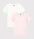 Confezione da 2 t-shirt maniche corte traforate pastello bambina in cotone biologico