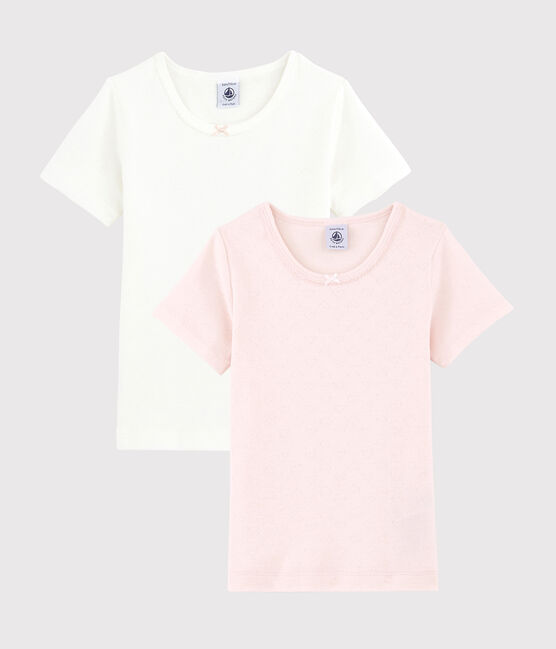 Confezione da 2 t-shirt maniche corte traforate pastello bambina in cotone biologico variante 1