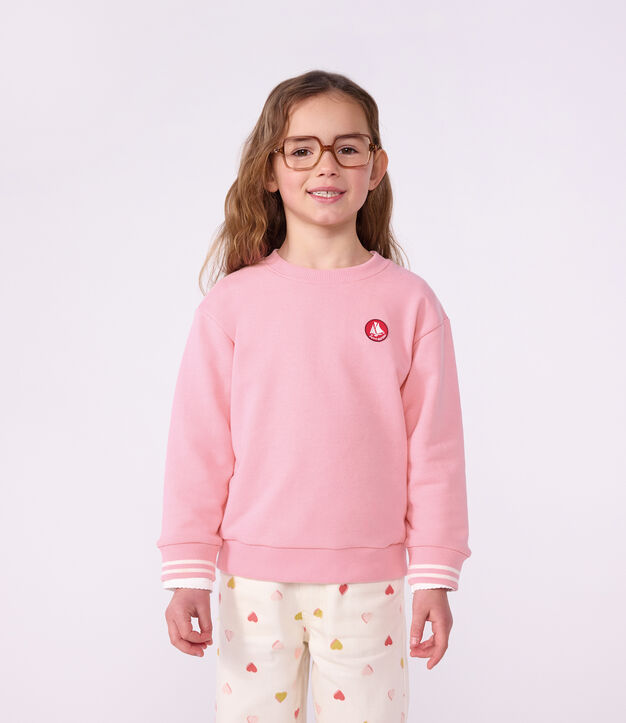 Felpa in cotone tinta unita bambina rosa