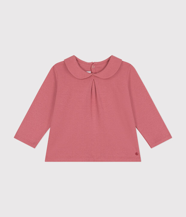 Blusa beb&egrave; in cotone con colletto rosa