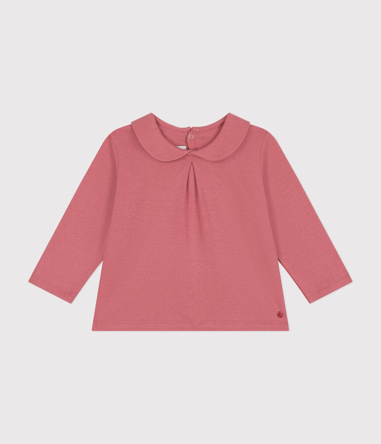 Blusa beb&egrave; in cotone con colletto rosa