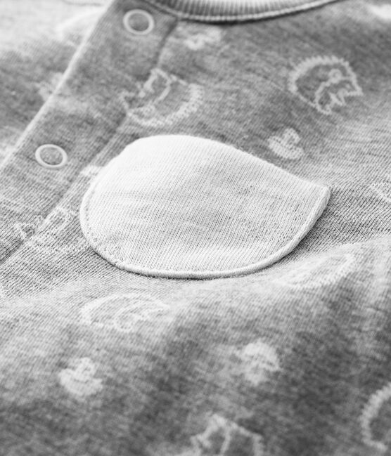 Tutina lunga da neonato jacquard con stampa riccio in tubique grigio SUBWAY/bianco MARSHMALLOW
