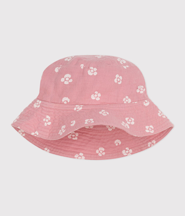CAPPELLO DA BAMBINA IN GARZA DI COTONE CON FIORI ROSA rosa CHARME/bianco MARSHMALLOW