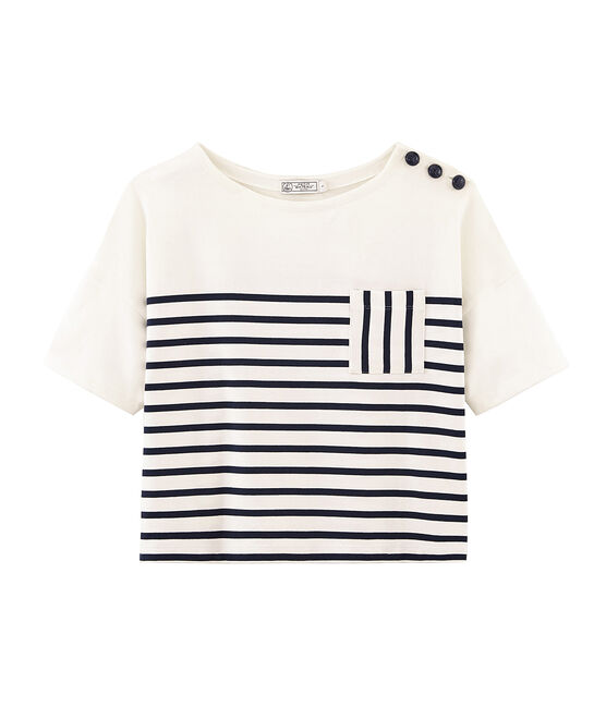 Marinière maniche corte donna bianco MARSHMALLOW/blu SMOKING