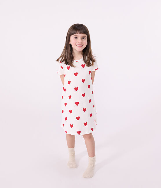 Camicia da notte bambina in cotone motivo cuore bianco MARSHMALLOW/rosso TERKUIT