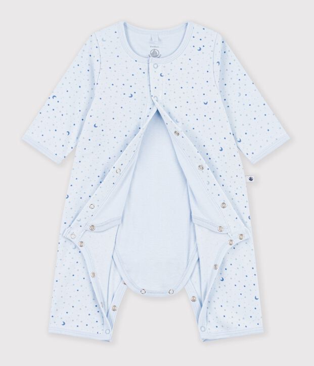 Bodyjama senza piedini in cotone con stelle stampate neonato blu/multicolore