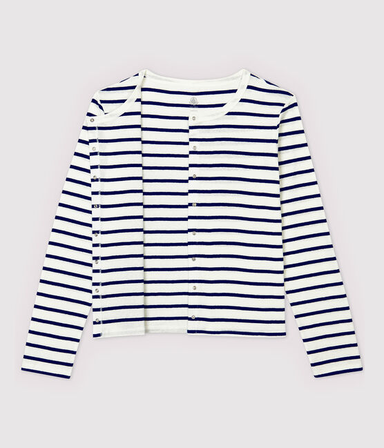 Cardigan in cotone/lino a righe Donna bianco MARSHMALLOW/blu MEDIEVAL