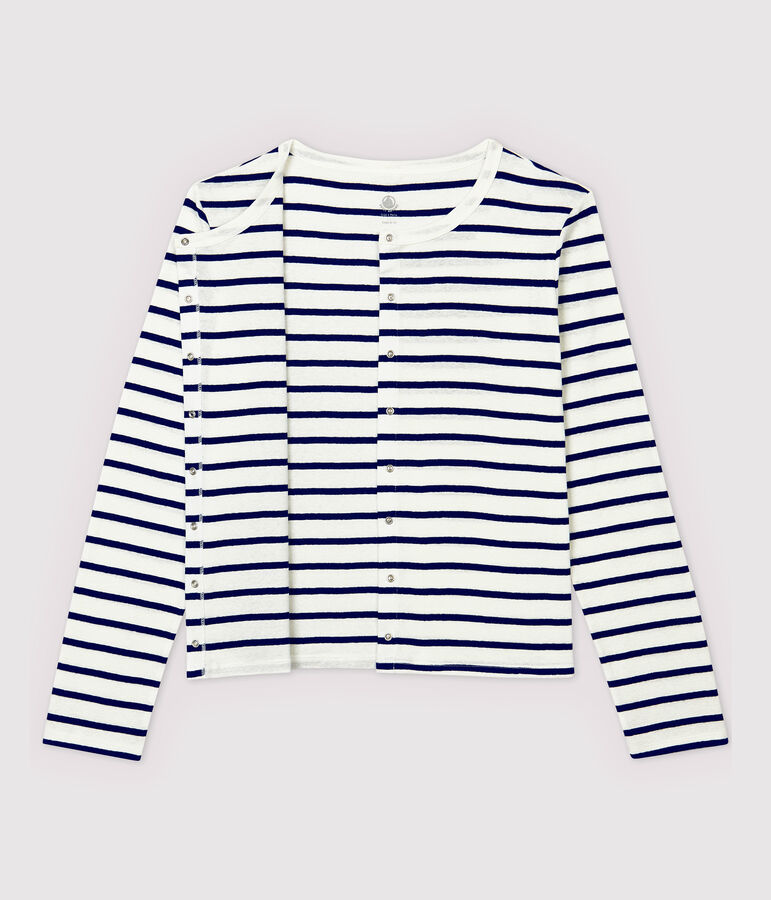 Cardigan in cotone/lino a righe Donna bianco/blu
