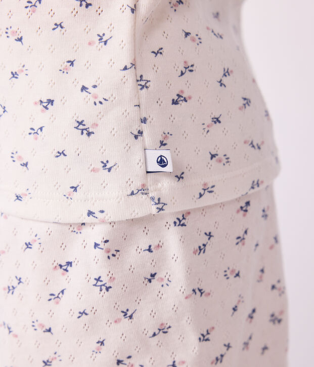Pigiama corto in cotone traforato con stampa a fiori bambina bianco/multicolore