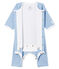 Bodyjama senza piedi bebè femmina a costine blu ACIER/bianco MARSHMALLOW