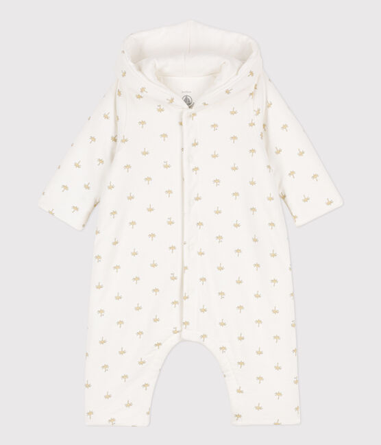 Tutina lunga bebè in cotone ovatta con cappuccio bianco MARSHMALLOW/bianco MULTICO