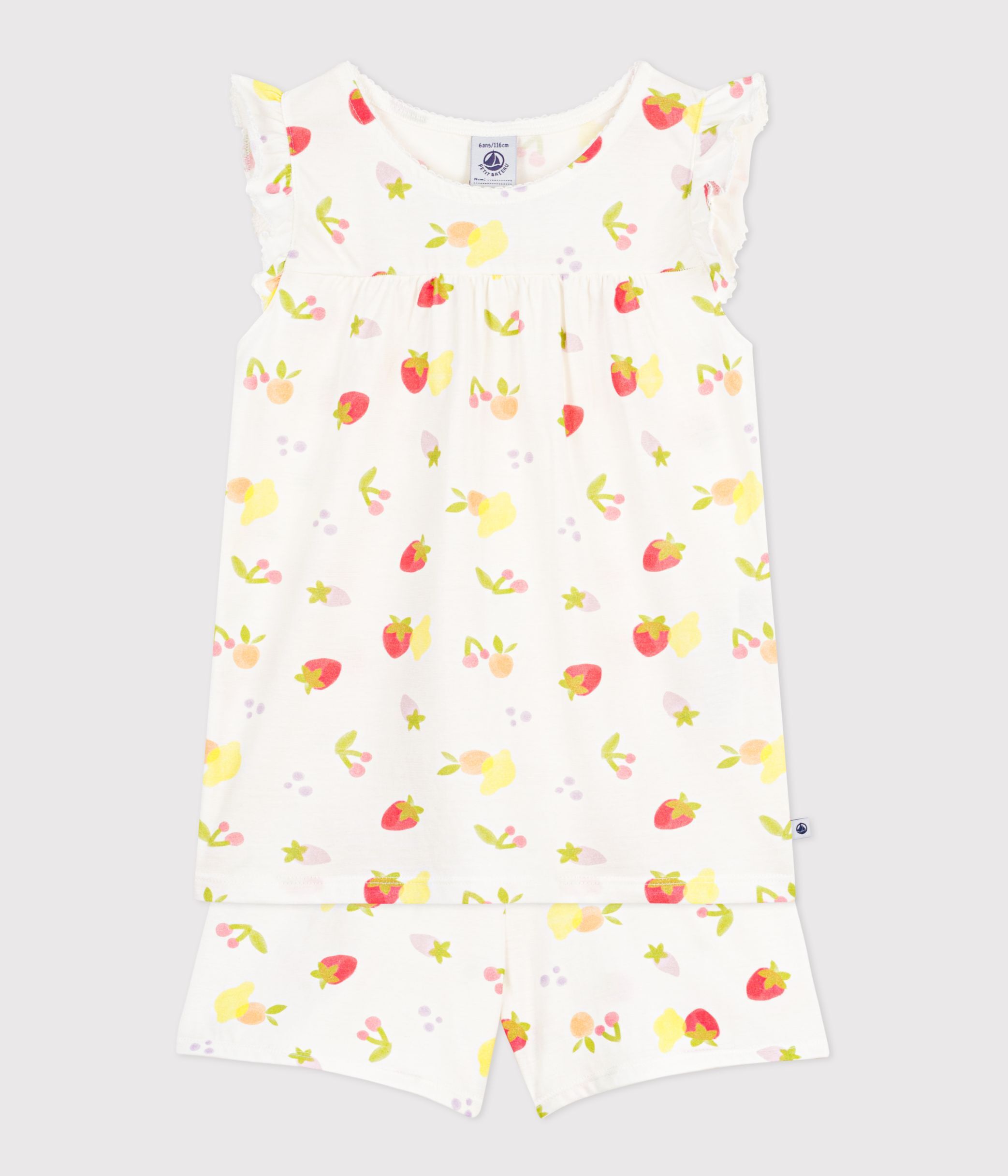 Pigiama corto in cotone con stampa di frutti bambino bianco/multicolore