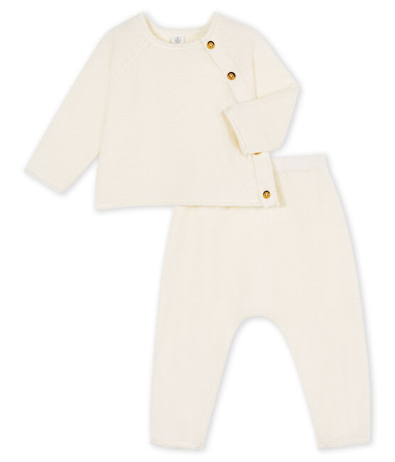 Completo due pezzi bebè in cotone, lana merino e poliestere bianco MARSHMALLOW