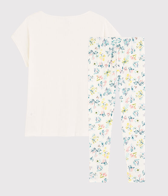 Pigiama fiori primaverili ragazza-donna in cotone bianco MARSHMALLOW/bianco MULTICO