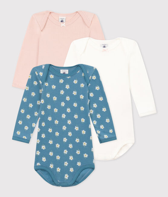 Confezione da 3 body bebè in cotone a fiori a maniche lunghe variante 1