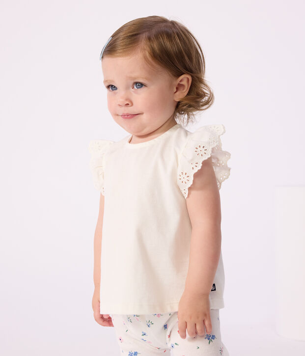 T-shirt a maniche corte in cotone tinta unita neonato bianco