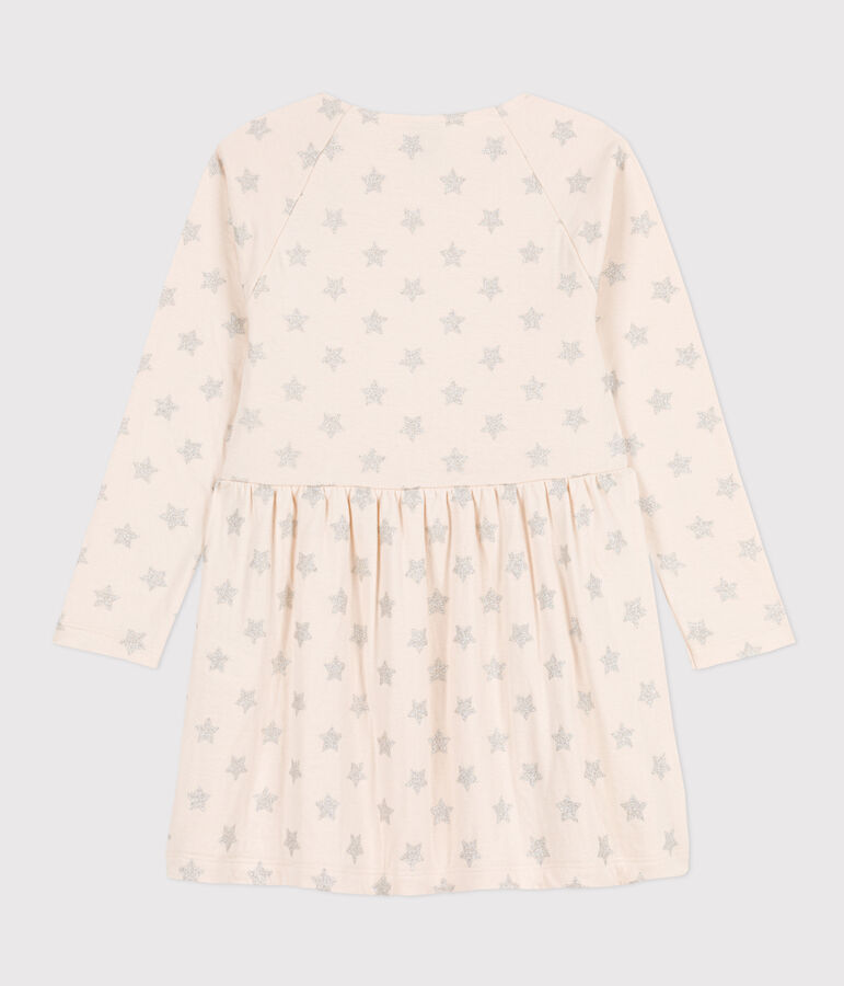 Abito a maniche lunghe in tubique fantasia bambina ecru/grigio