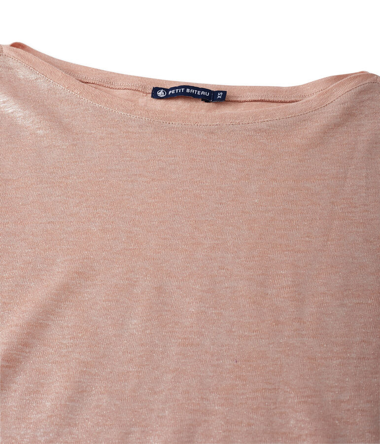 T-shirt donna a maniche lunghe in lino laccato rosa ROSE/grigio ARGENT