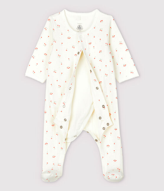 Body-pigiama ciliegie bebè in tubique in cotone biologico bianco MARSHMALLOW/bianco MULTICO