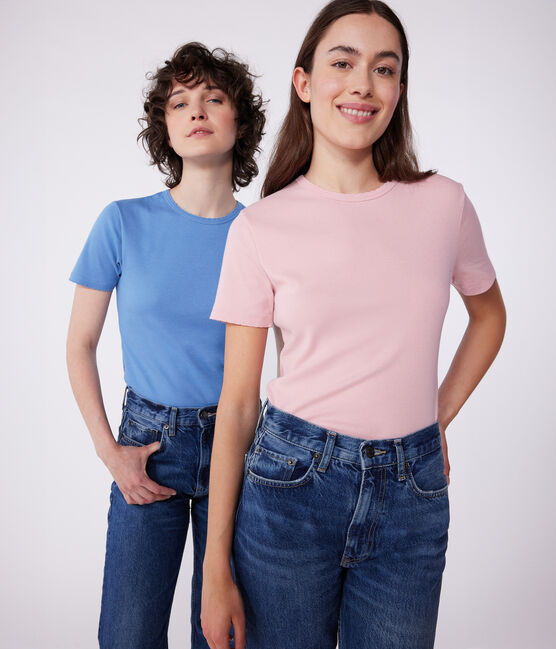 T-shirt donna L'Iconique Cocotte in cotone tinta unita blu ALASKA