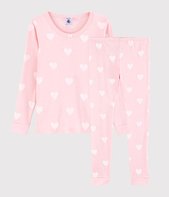 Pigiama snugfit cuore rosa bambina in cotone biologico rosa MINOIS/bianco MARSHMALLOW