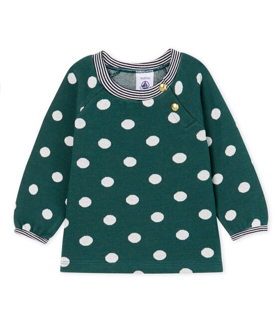 Blusa a manica lunga bebè femmina in fantasia verde SOUSBOIS/bianco MARSHMALLOW