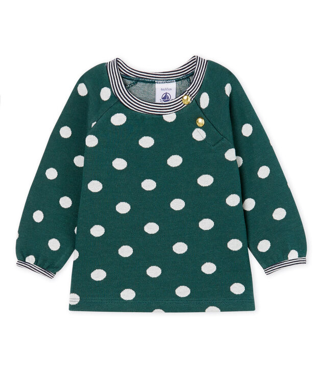 Blusa a manica lunga beb&egrave; femmina in fantasia verde/bianco