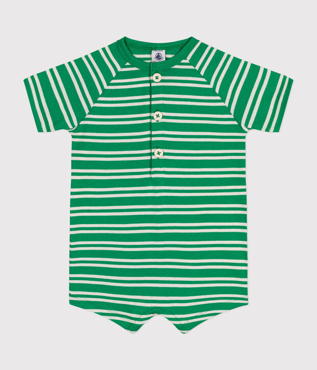 Tutina corta beb&egrave; in jersey verde/ecru