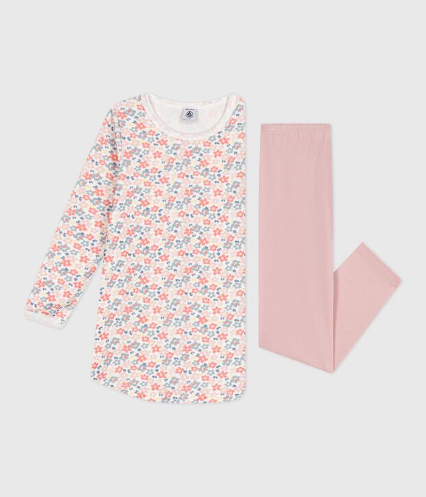 Camicia da notte e leggings bambina in ciniglia con stampa a fiori rosa/multicolore