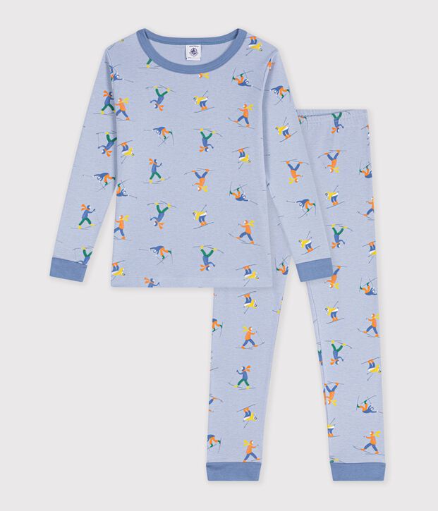 Pigiama molto aderente in cotone con stampa bambino blu/bianco/multicolore