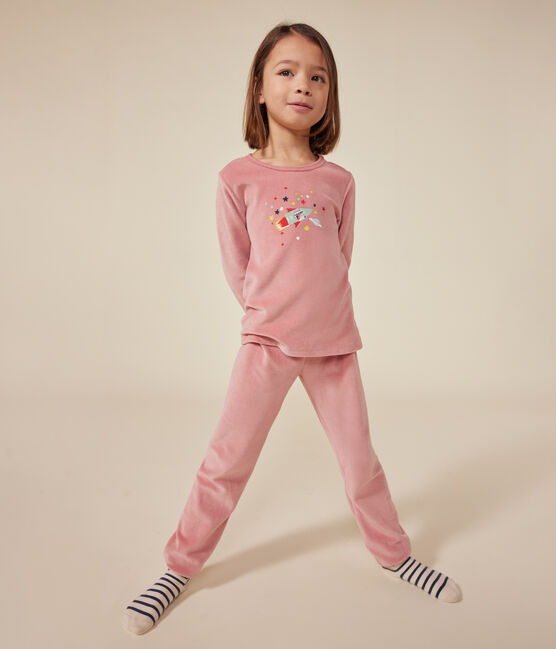 Pigiama bambino in velluto tinta unita rosa ROSEWOOD