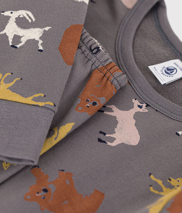 Pigiama bambino unisex in tessuto felpato con animali grigio/multicolore