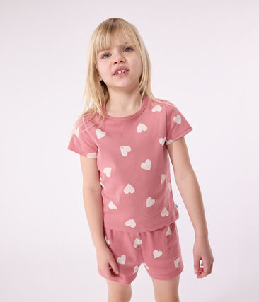 Pigiama corto in cotone a cuori bambina