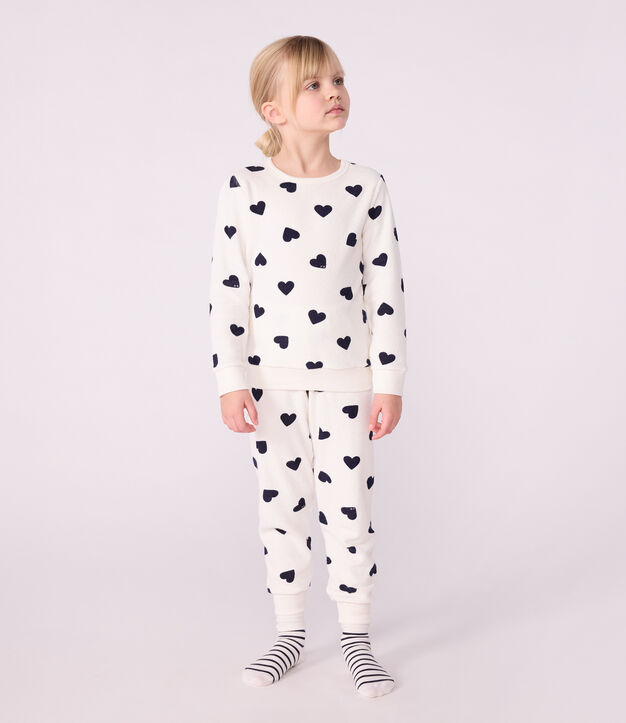 Pigiama in spugna di cotone con stampa a cuori bambina blu/blu